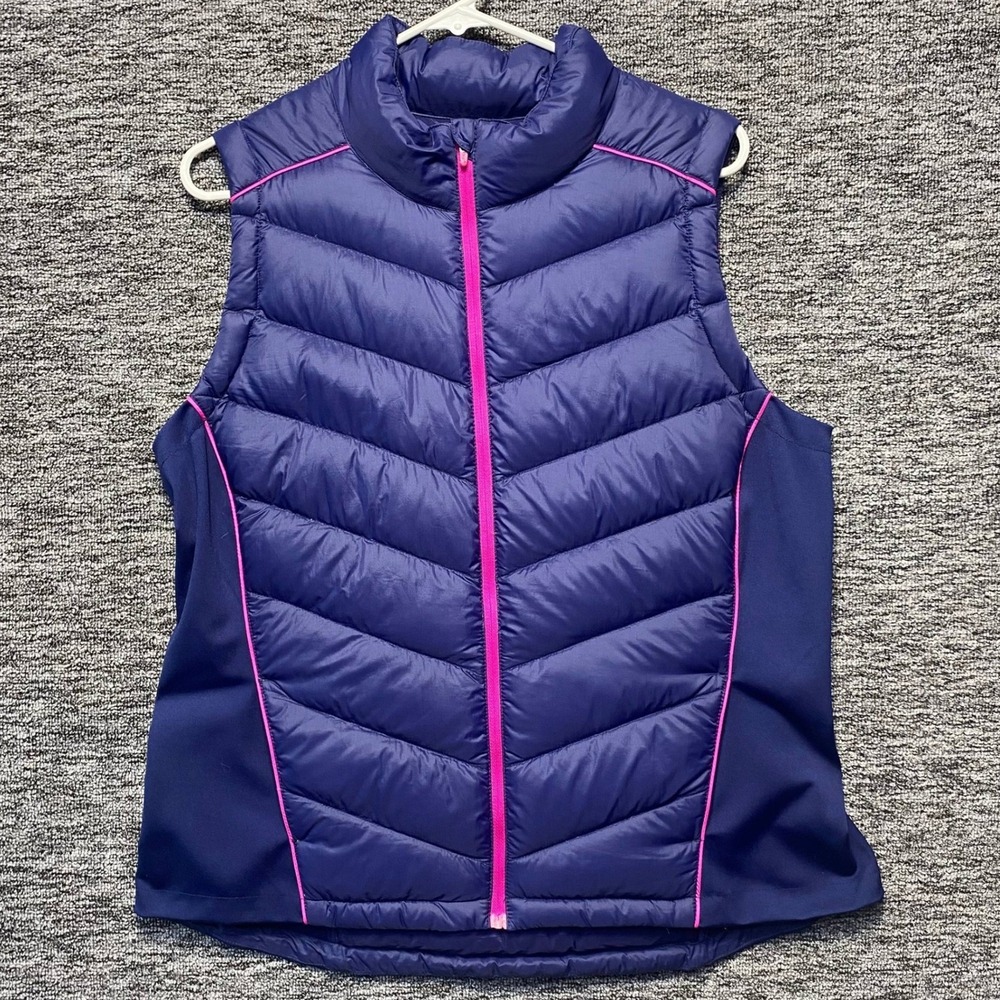 Slazenger Golf Puffer Vest Women Large Blue Pink Down Feather Insulated Full Zip